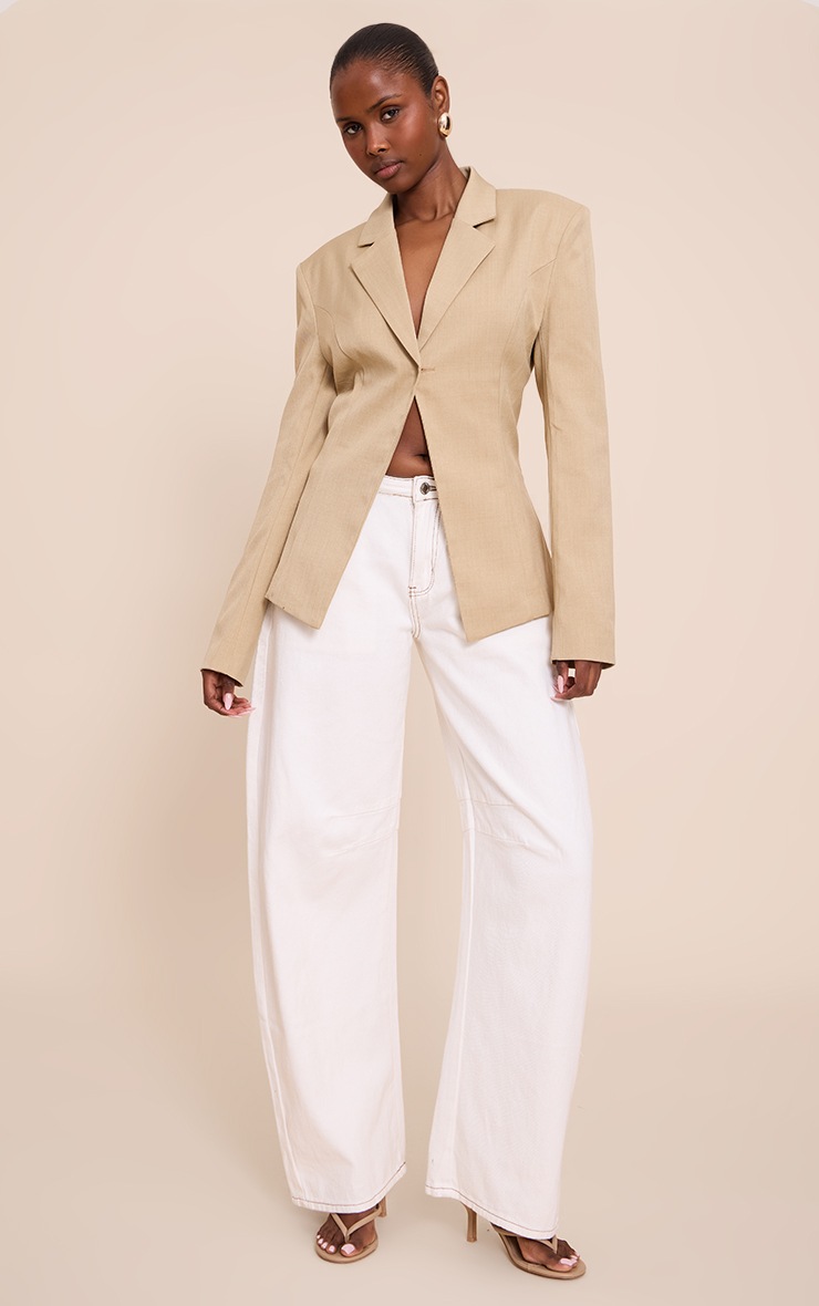 Pretty Little Thing Almond Butter Open Cinched Waist Blazer