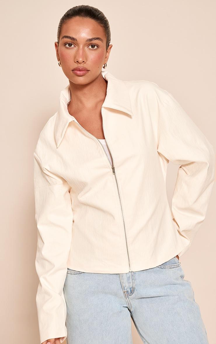Pretty Little Thing Almond Fitted Zip Up Collared Jacket