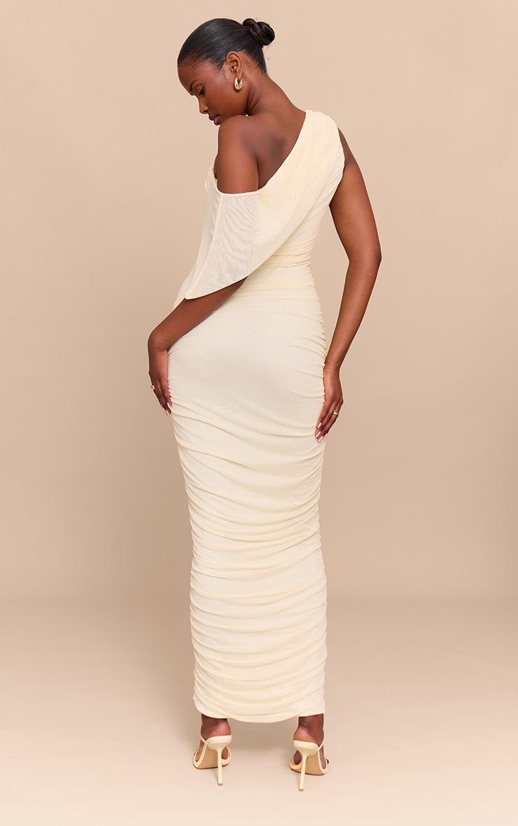 Pretty Little Thing Almond Mesh Overlay One Shoulder Ruched Maxi Dress