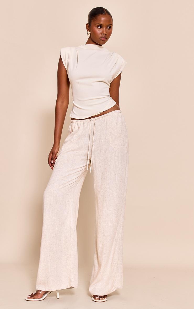 Pretty Little Thing Almond Shoulder Pad Pleated Boat Neck Top