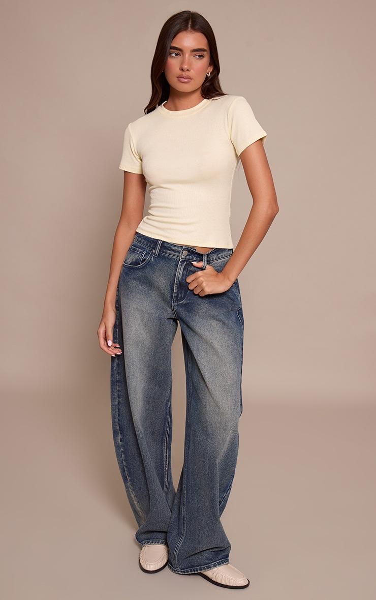 Pretty Little Thing Almond Soft Rib Crew Neck Short Sleeve Top