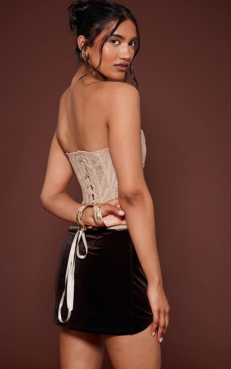 Pretty Little Thing Almond Textured Sheer Floral Lace Corset