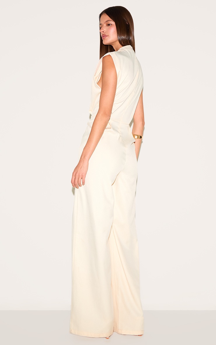 Pretty Little Thing Almond Woven Cap Sleeve Wide Leg Jumpsuit