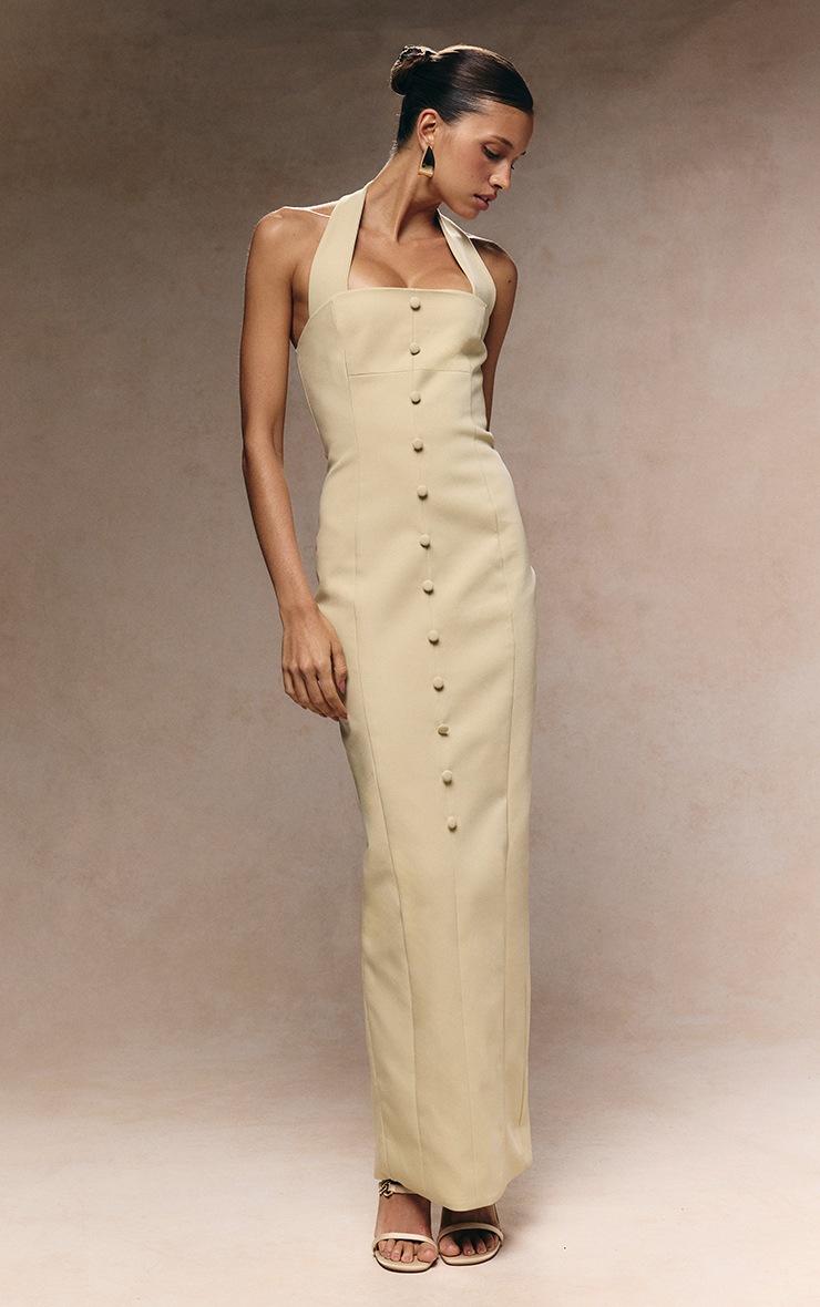 Pretty Little Thing Almond Woven Halter Button Maxi Dress