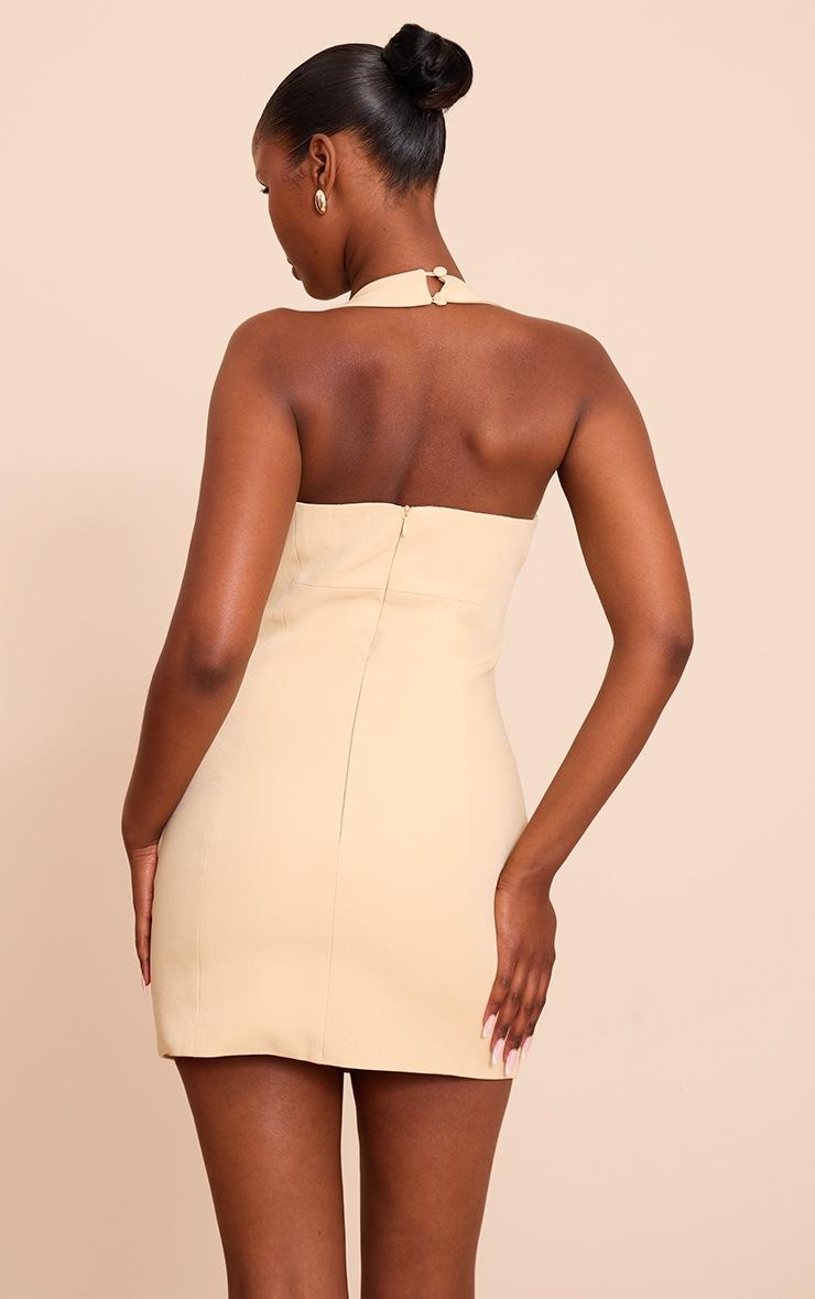 Pretty Little Thing Almond Woven Halter Neck Button Detail Mini Dress