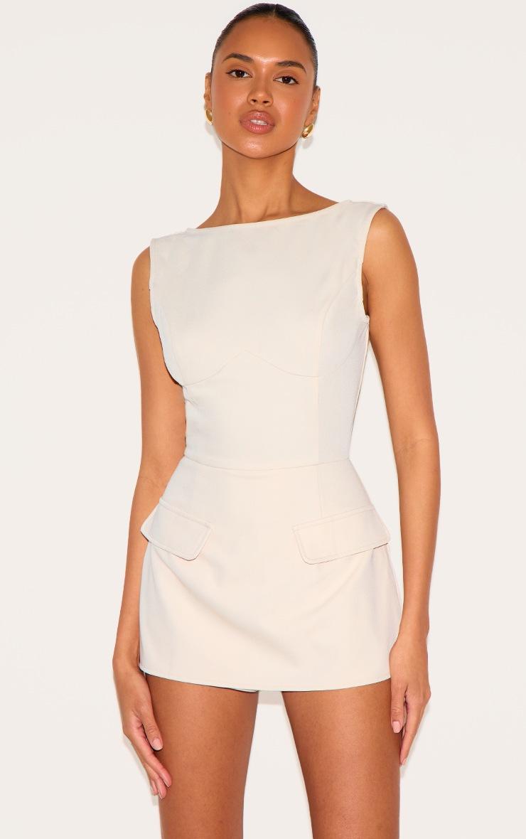 Pretty Little Thing Almond Woven Pocket Detail Sleeveless Skort Romper