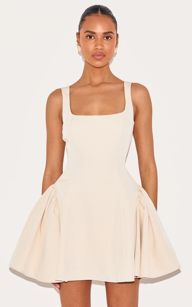 Pretty Little Thing Almond Woven Square Neck Shift Dress