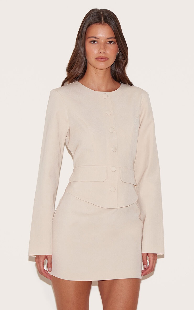 Pretty Little Thing Almond Woven Tailored Button Detail Mini Dress