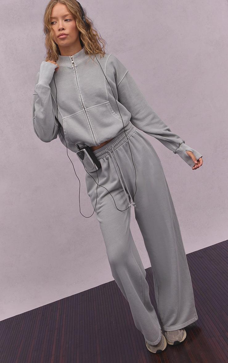 Pretty Little Thing Ash Grey Acid Wash Drawcord Cuff Sweatpant