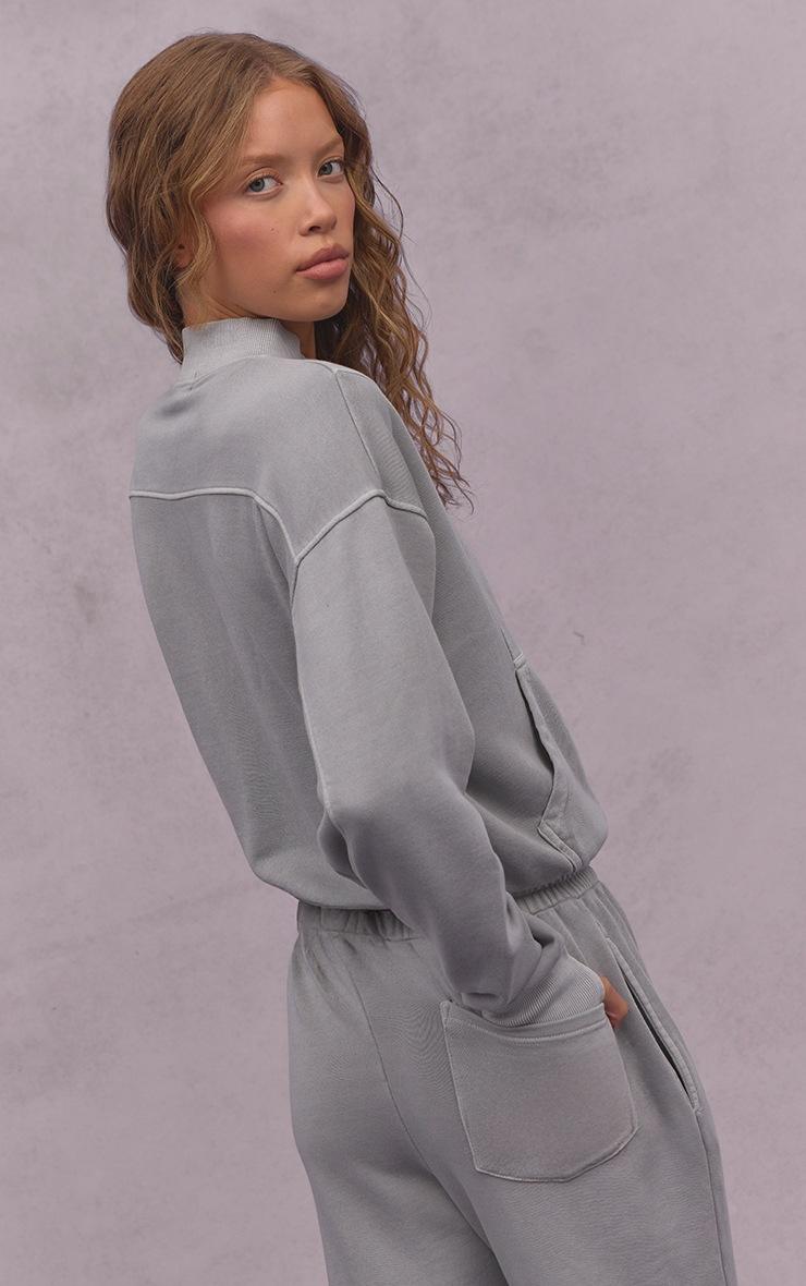 Pretty Little Thing Ash Grey Acid Wash Funnel Neck Zip Sweatshirt