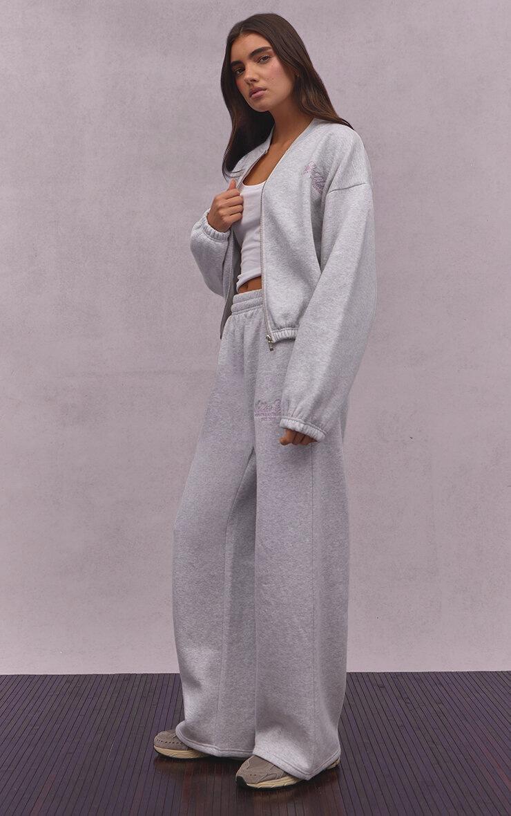 Pretty Little Thing Ash Grey Athletics Club Cotton Fleece Bomber Jacket