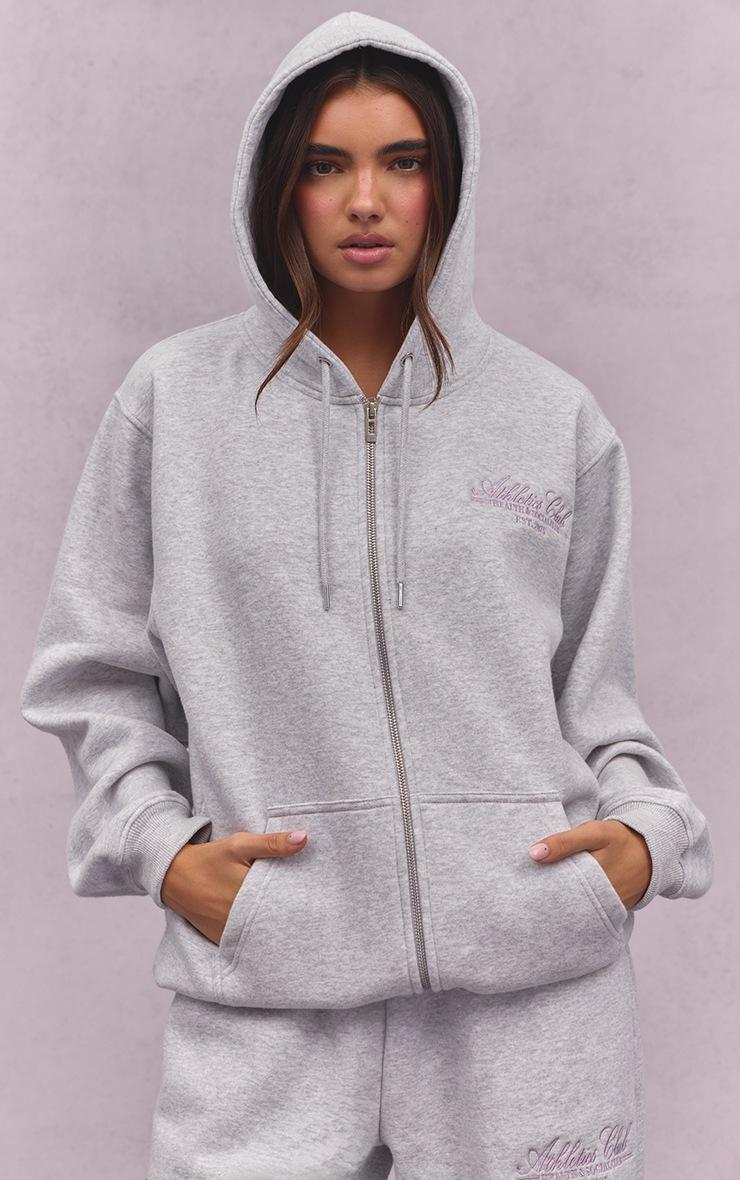 Pretty Little Thing Ash Grey Athletics Club Cotton Fleece Oversized Full Zip Hoodie