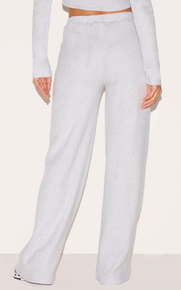 Pretty Little Thing Ash Grey Brushed Rib Wide Leg Pant