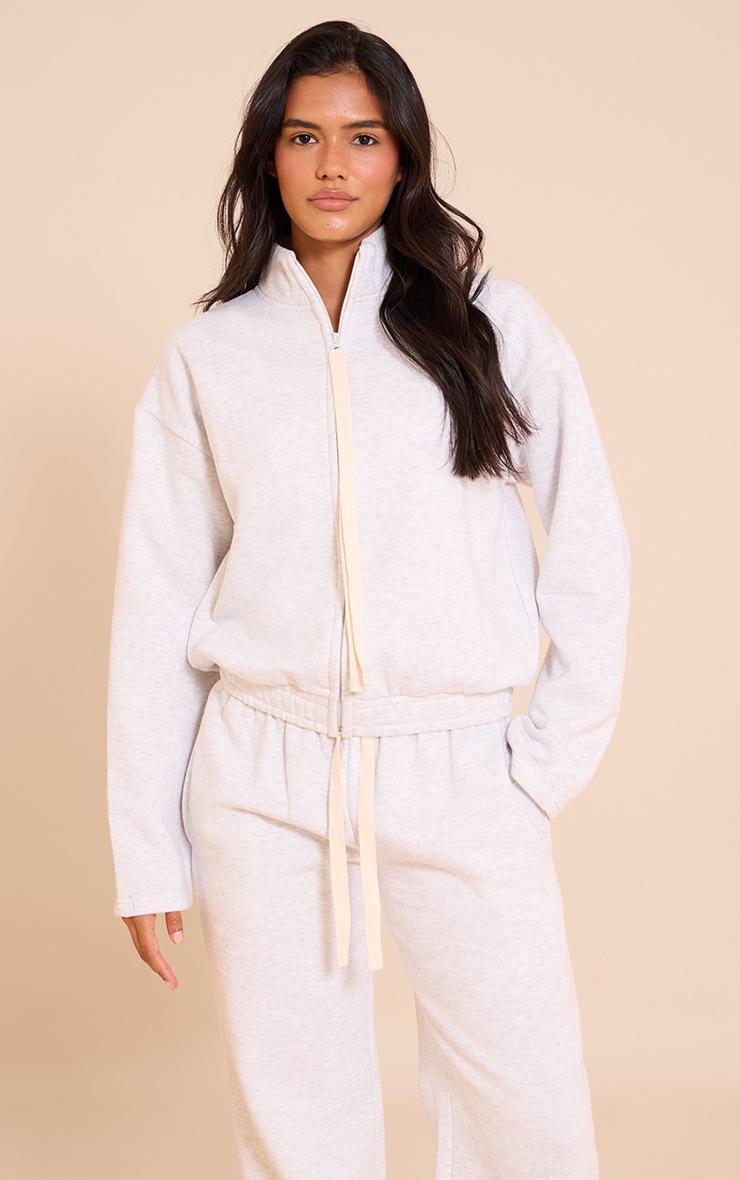 Pretty Little Thing Ash Grey Contrast Drawcord Funnel Neck Sweatshirt