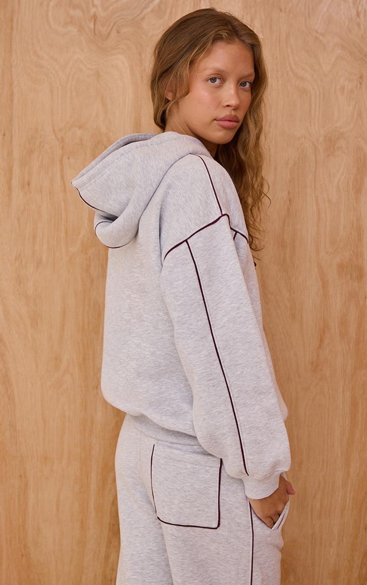 Pretty Little Thing Ash Grey Contrast Seam Drawcord Full Zip Hoodie