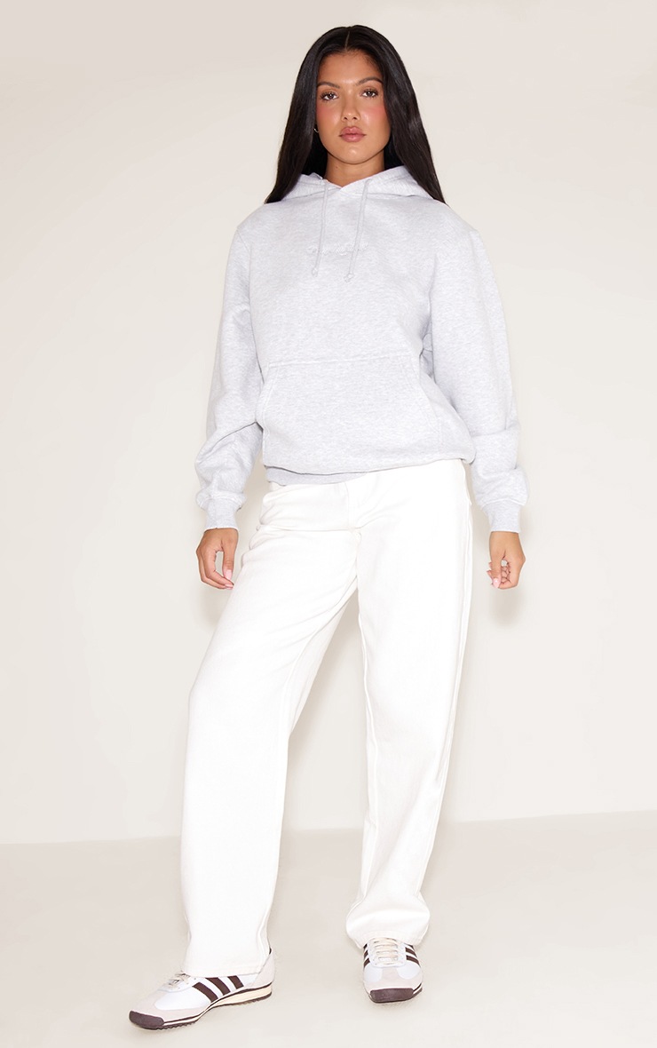 Pretty Little Thing Ash Grey Embroidered Oversized Sweat Hoodie