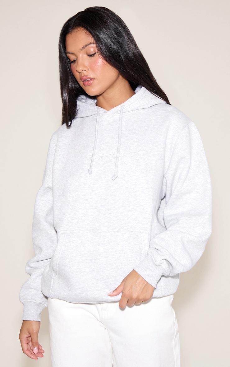 Pretty Little Thing Ash Grey Embroidered Oversized Sweat Hoodie