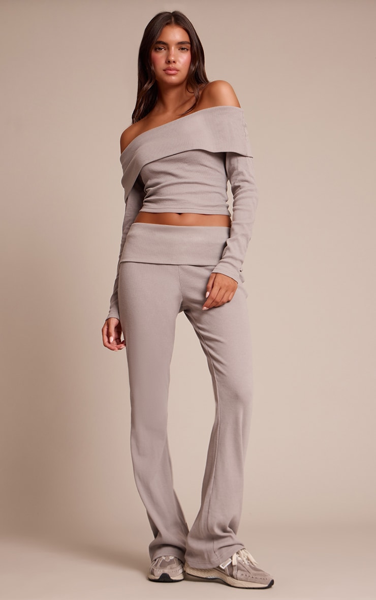 Pretty Little Thing Ash Grey Fold Over Straight Leg Pant