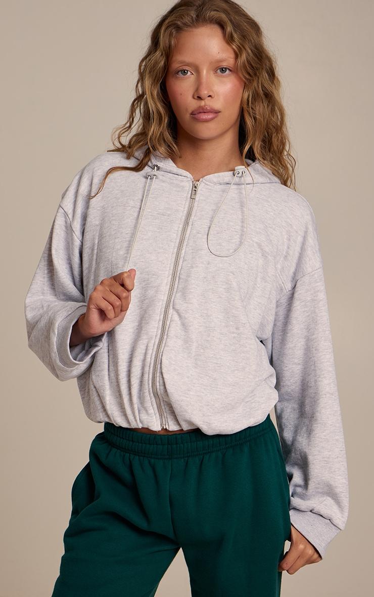 Pretty Little Thing Ash Grey Loopback Elasticated Waist Zip Hoodie