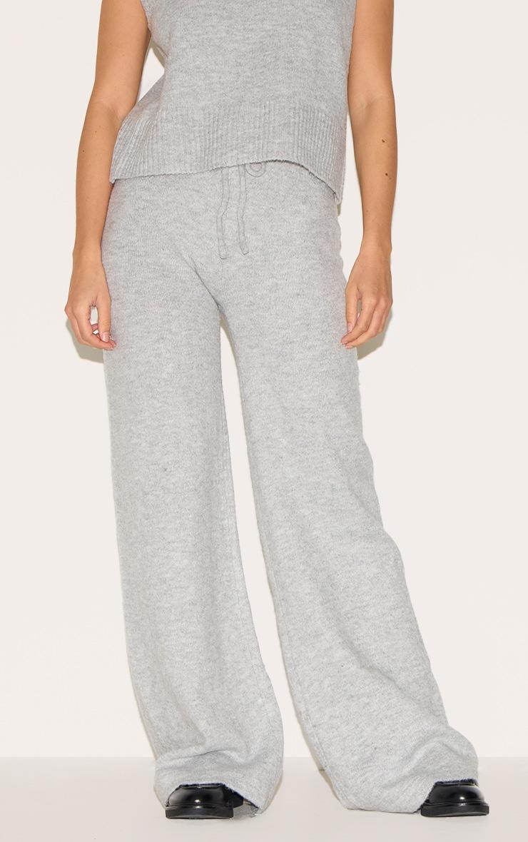 Pretty Little Thing Ash Grey Marl Soft Knit Wide Leg Pants