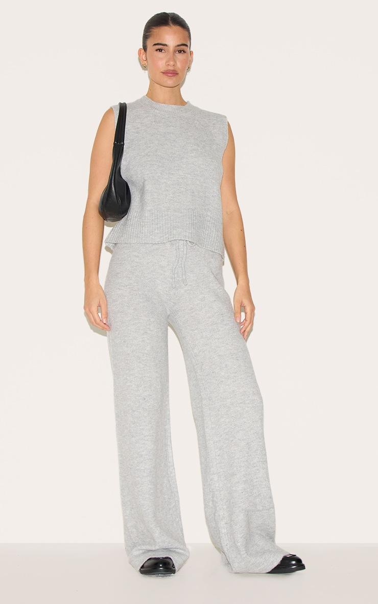 Pretty Little Thing Ash Grey Marl Soft Knit Wide Leg Pants