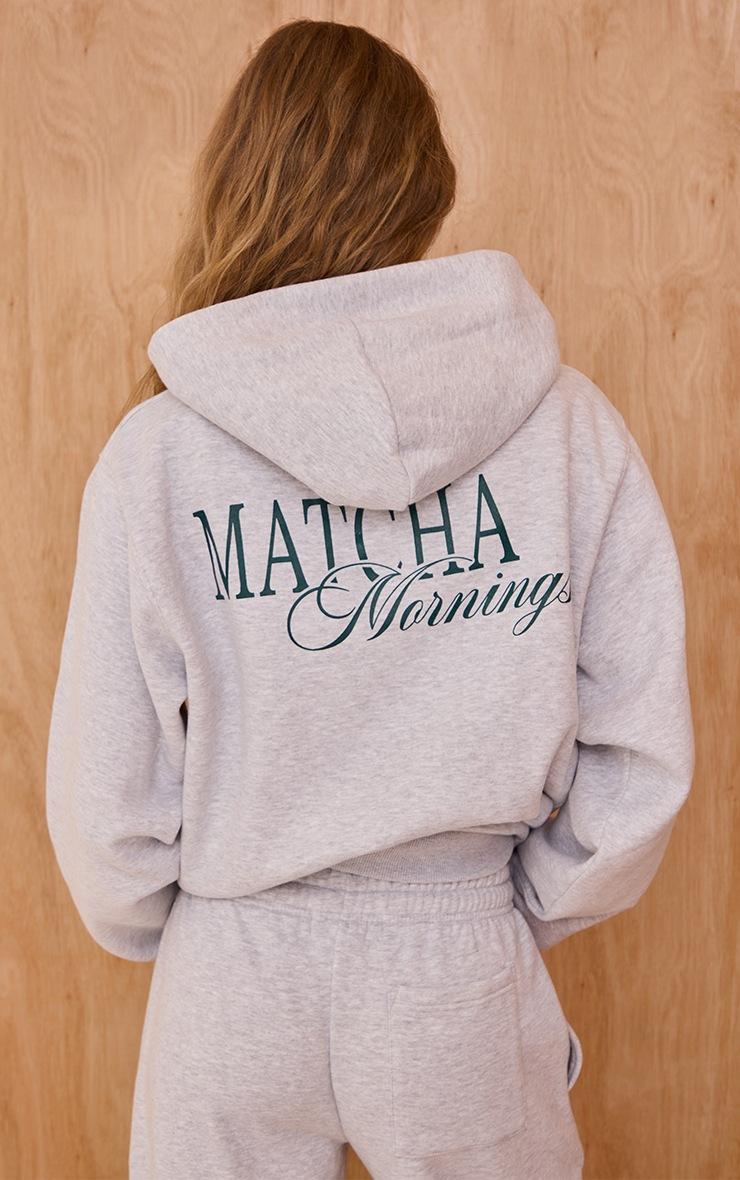 Pretty Little Thing Ash Grey Matcha Mornings Cotton Fleece Oversized Pull Over Hoodie