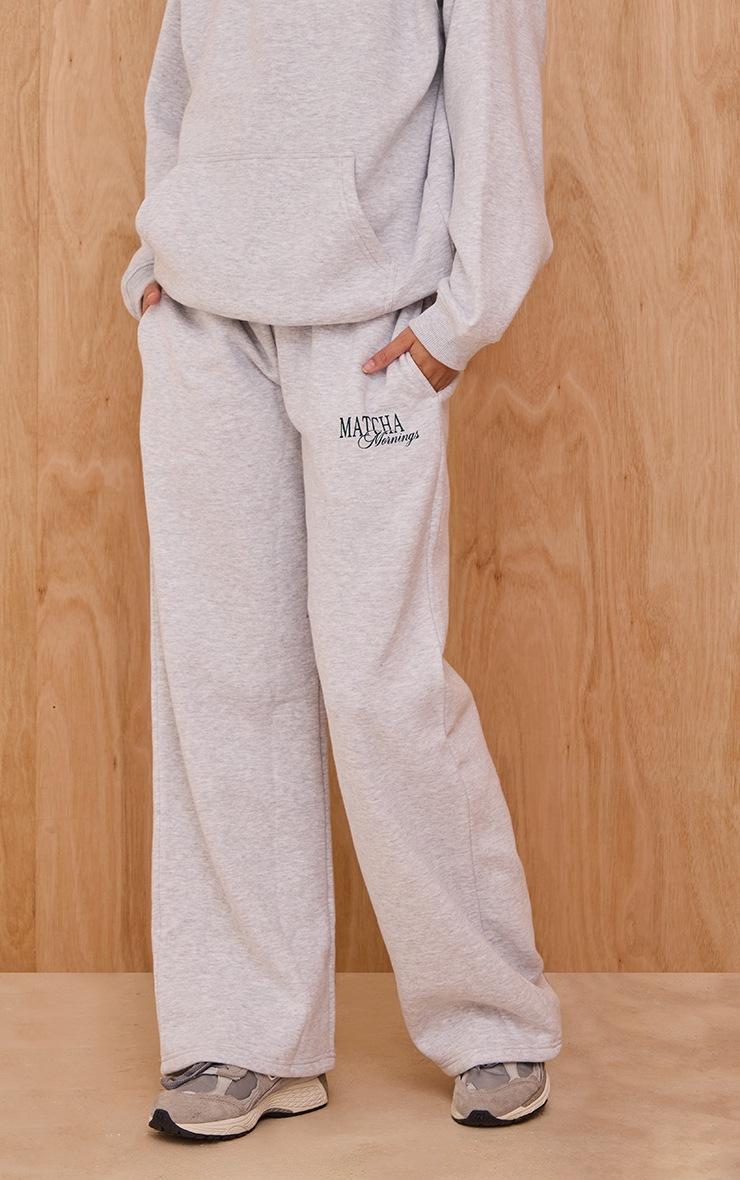 Pretty Little Thing Ash Grey Matcha Mornings Cotton Fleece Straight Leg Sweatpants
