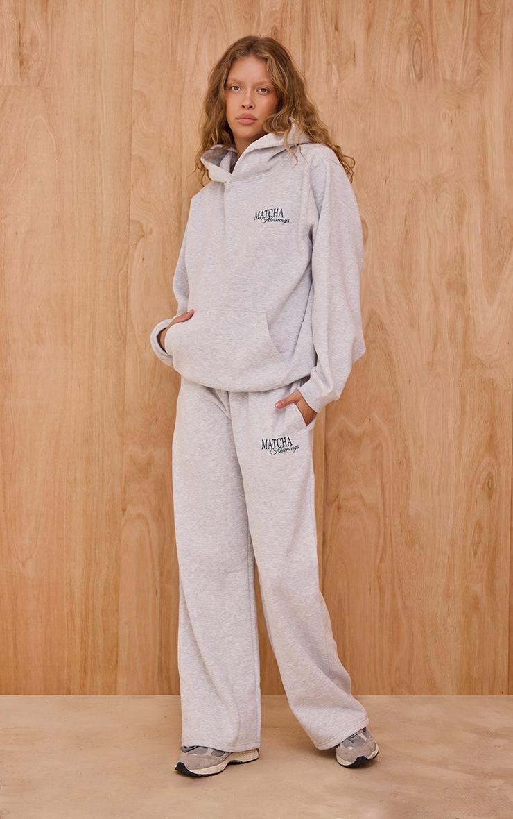 Pretty Little Thing Ash Grey Matcha Mornings Cotton Fleece Straight Leg Sweatpants