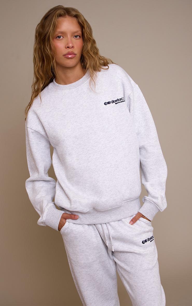 Pretty Little Thing Ash Grey Oversized Boston Usa Embroidered Sweatshirt