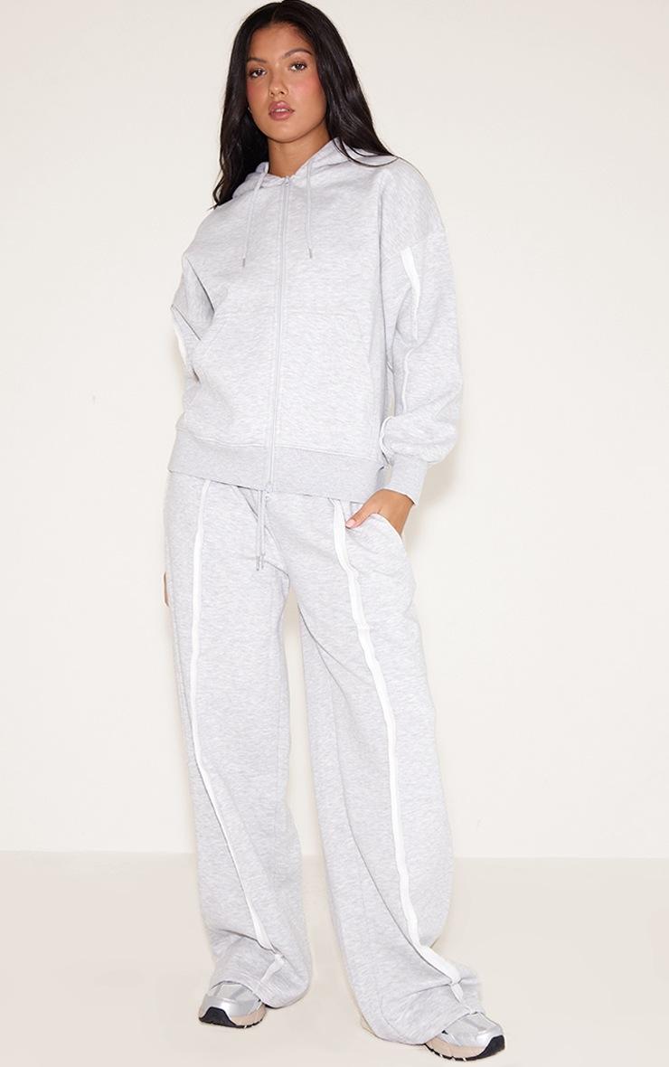 Pretty Little Thing Ash Grey Oversized Zip Through Seam Detail Hoodie