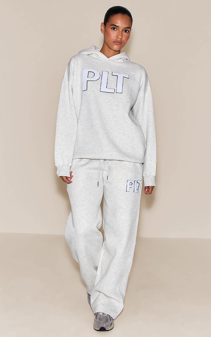 Pretty Little Thing Ash Grey Plt Borg Applique Oversized Hoodie