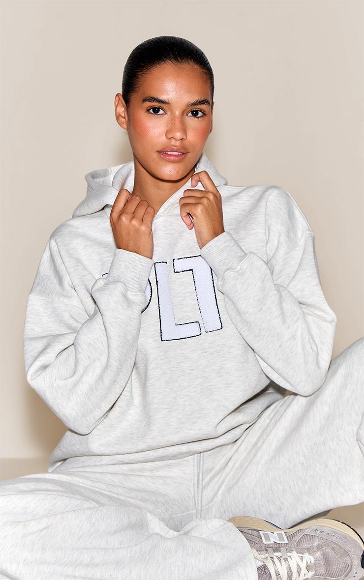 Pretty Little Thing Ash Grey Plt Borg Applique Oversized Hoodie