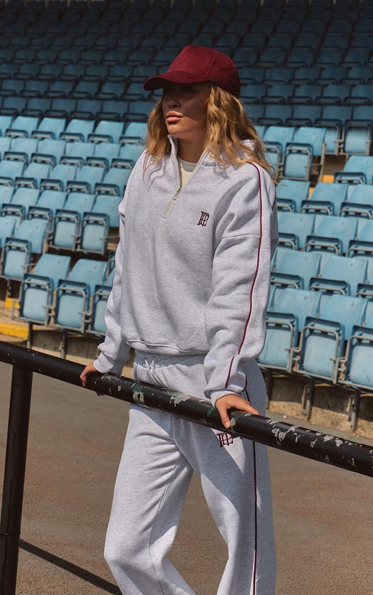 Pretty Little Thing Ash Grey PLT Contrast Binding Funnel Neck Zip Sweatshirt