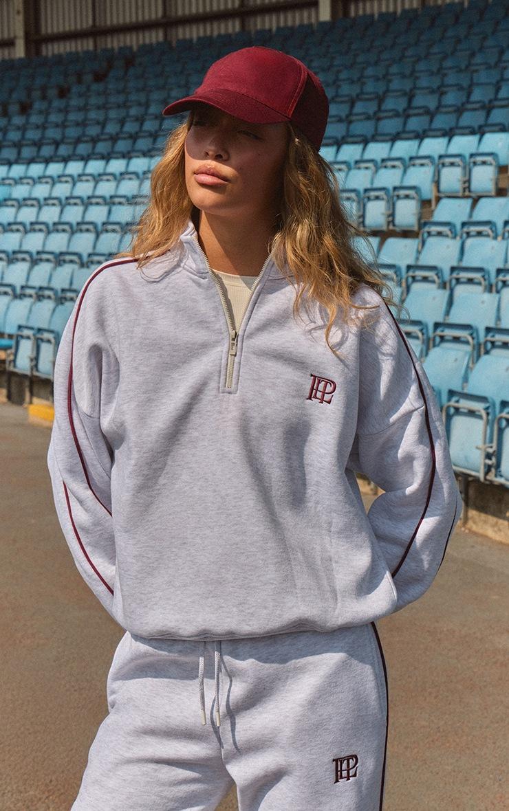 Pretty Little Thing Ash Grey PLT Contrast Binding Funnel Neck Zip Sweatshirt