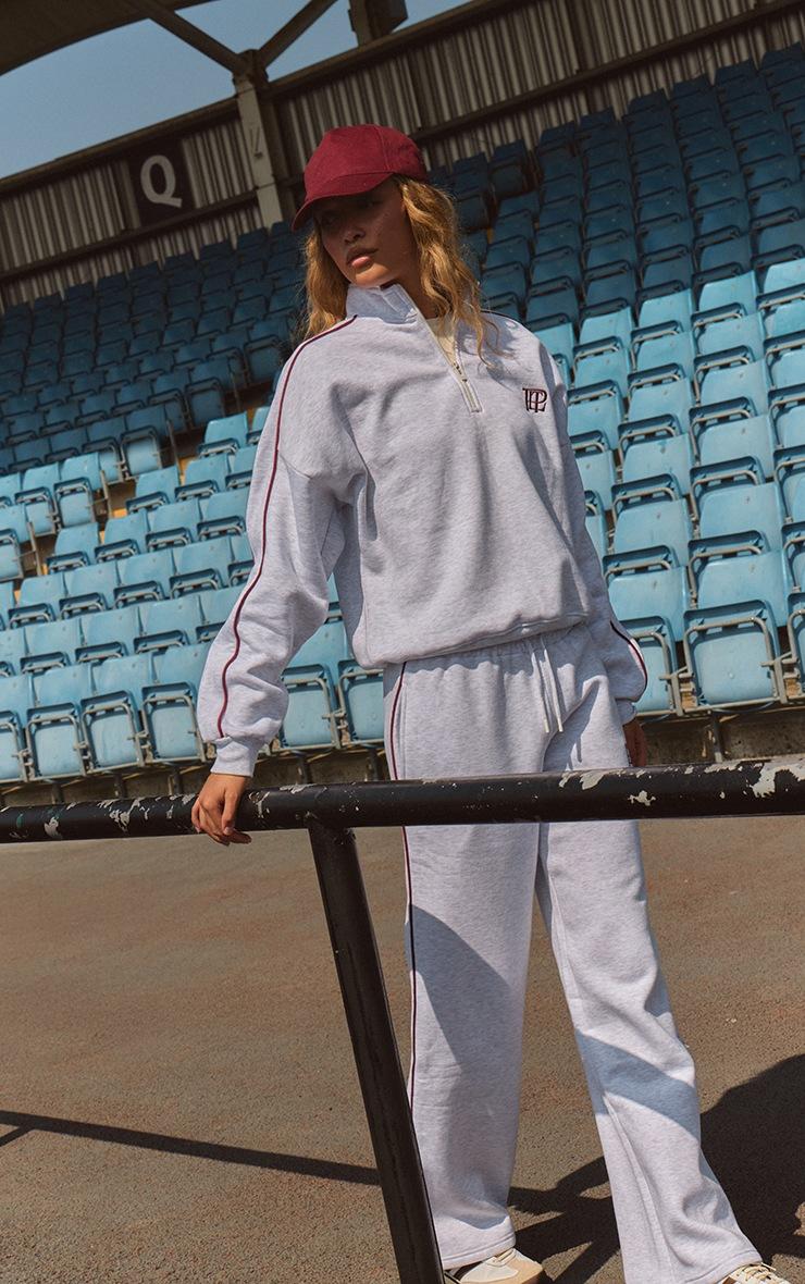 Pretty Little Thing Ash Grey PLT Contrast Binding Straight Leg Sweatpants