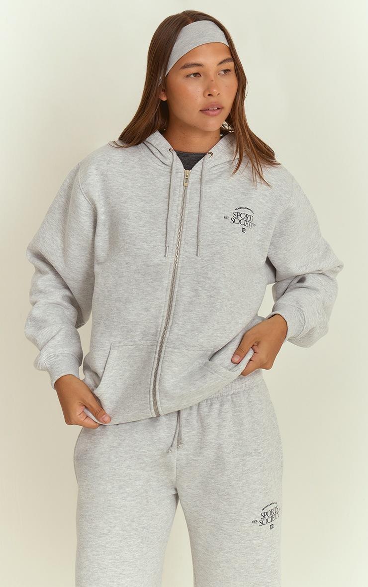 Pretty Little Thing Ash Grey PLT Sports Society Full Zip Hoodie