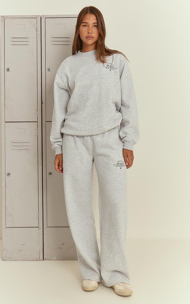 Pretty Little Thing Ash Grey PLT Sports Society Oversized Pull Over Sweatshirt