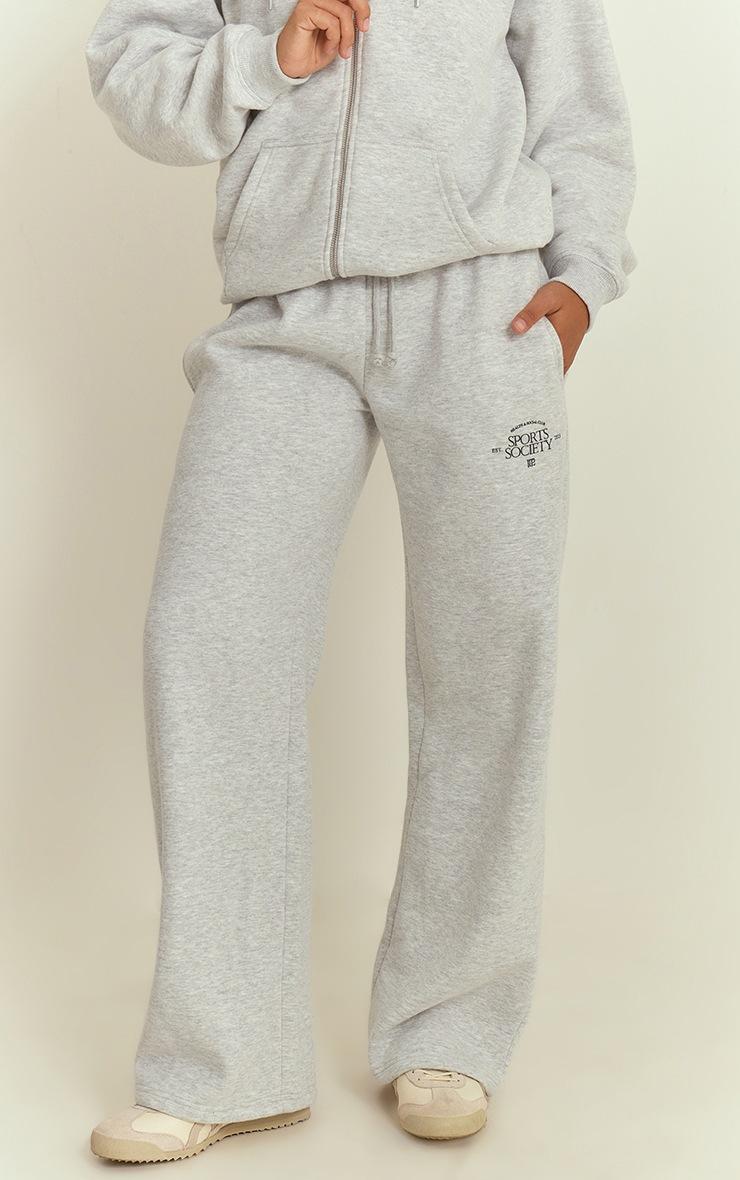 Pretty Little Thing Ash Grey PLT Sports Society Straight Leg Sweatpants
