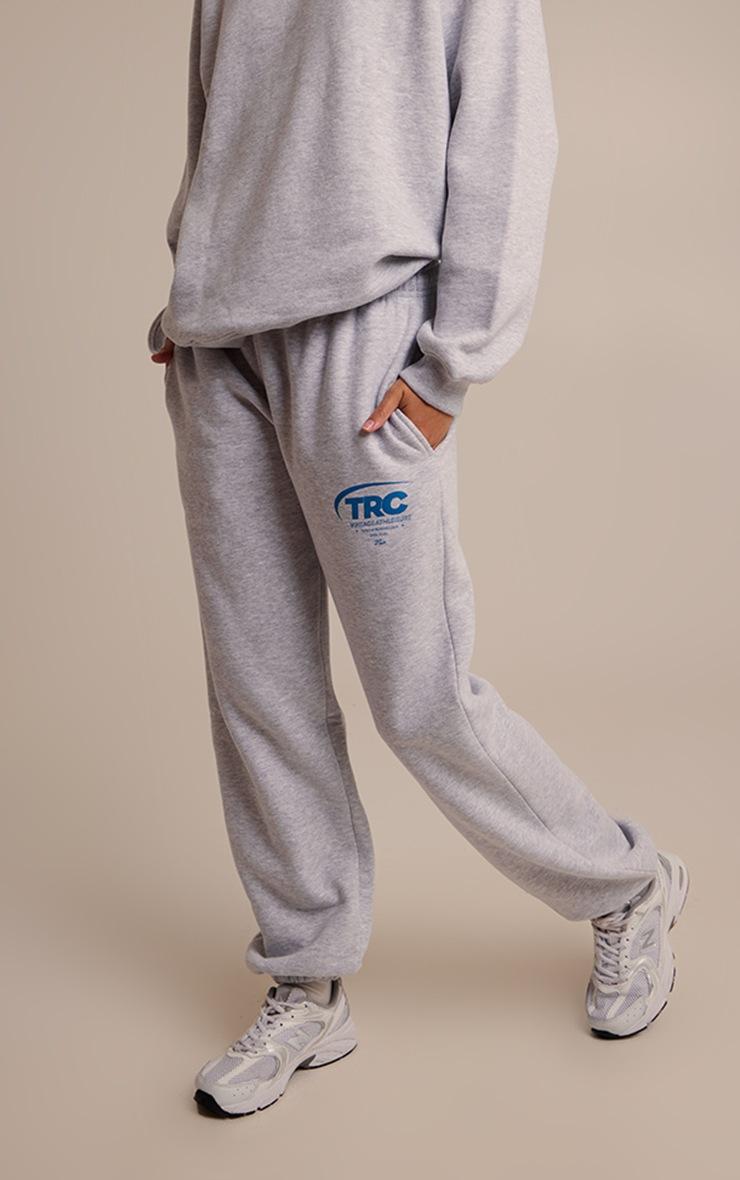 Pretty Little Thing Ash Grey Run Club Cotton Fleece Cuffed Sweatpants