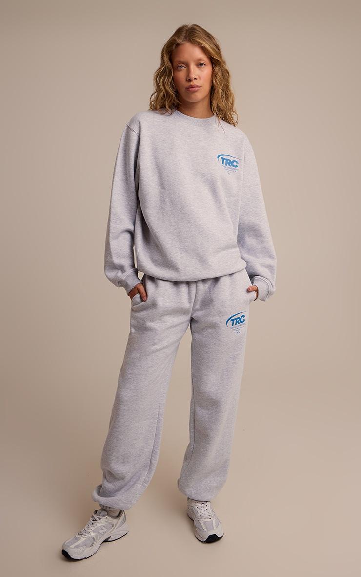 Pretty Little Thing Ash Grey Run Club Cotton Fleece Cuffed Sweatpants
