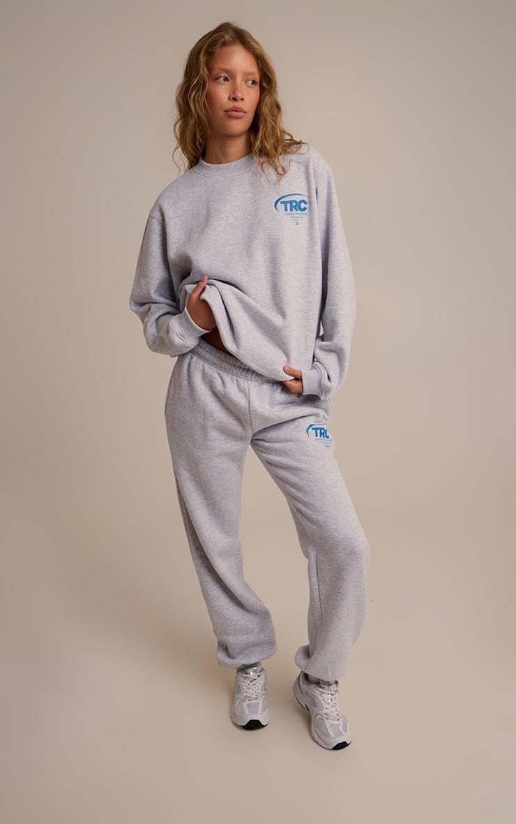 Pretty Little Thing Ash Grey Run Club Cotton Fleece Oversized Crew Sweatshirt