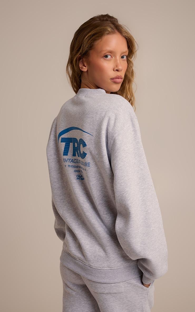 Pretty Little Thing Ash Grey Run Club Cotton Fleece Oversized Crew Sweatshirt