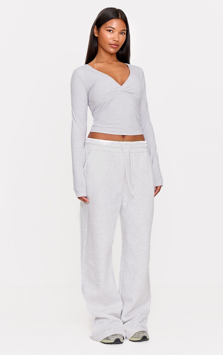 Pretty Little Thing Ash Grey Sculpt Crossover Long Sleeve Top