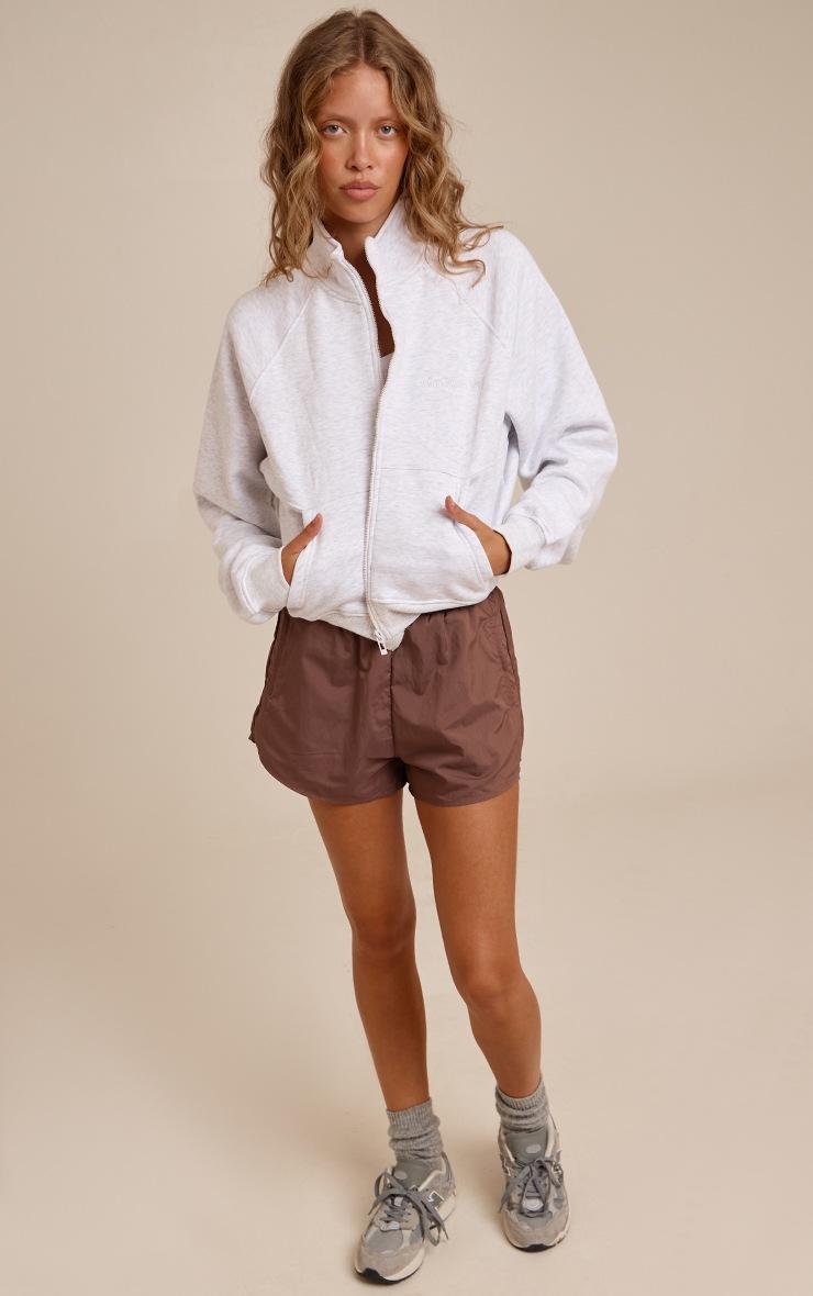 Pretty Little Thing Ash Grey Seam Detail Zip Up Fleeceback Jacket