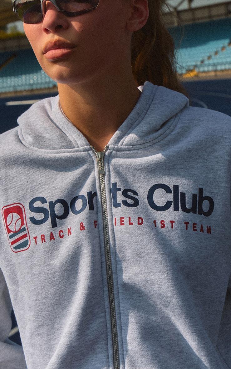Pretty Little Thing Ash Grey Sports Club Print Zip Up Jacket