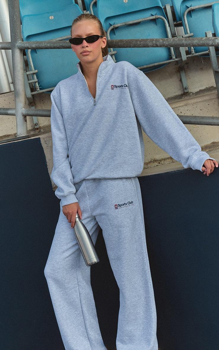 Pretty Little Thing Ash Grey Sports Club Straight Leg Sweatpants