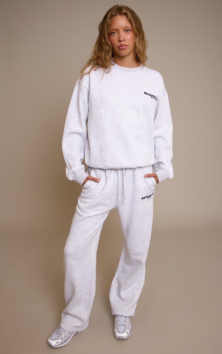 Pretty Little Thing Ash Grey Wide Leg Boston Usa Embroidered Sweatpants
