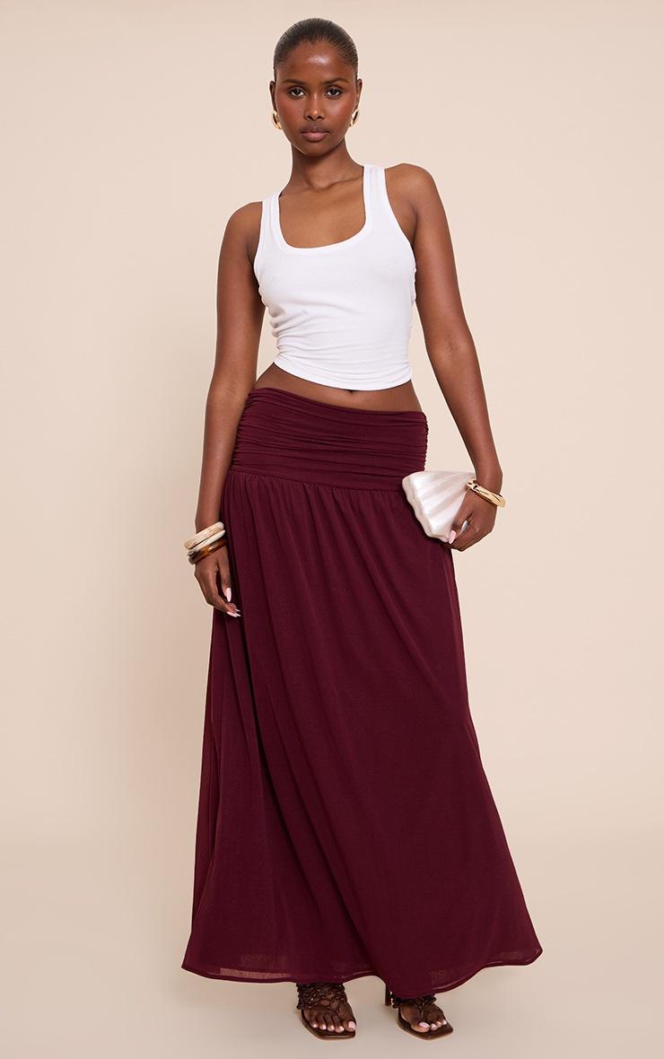 Pretty Little Thing Aubergine Chiffon Ruched Drop Waist Maxi Skirt