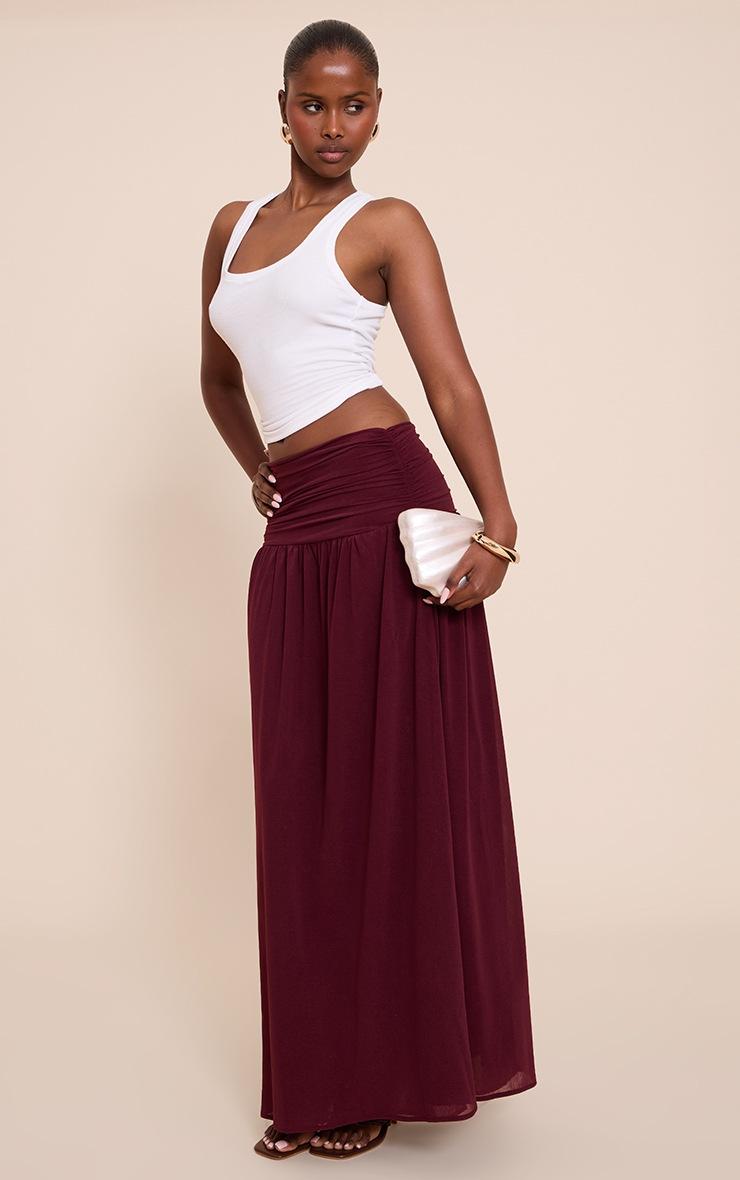 Pretty Little Thing Aubergine Chiffon Ruched Drop Waist Maxi Skirt