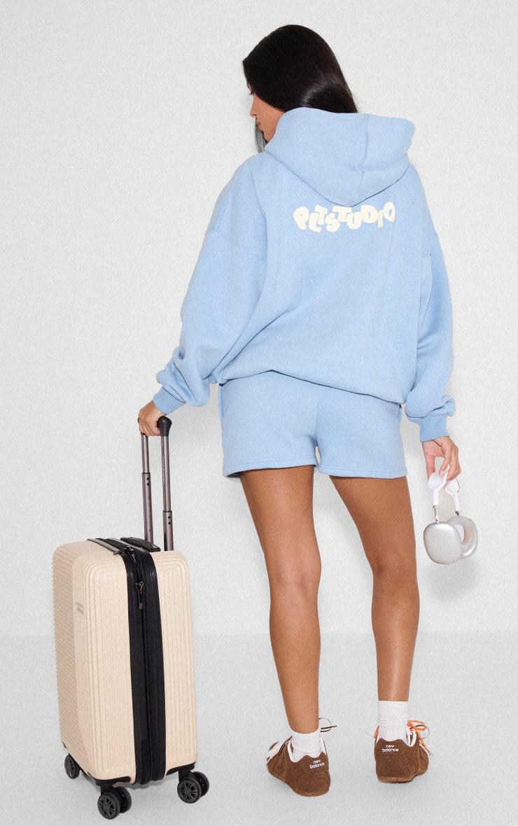 Pretty Little Thing Baby Blue Plt Studio Puff Print Drawstring Sweat Shorts